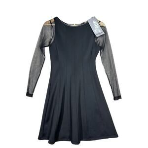 NWT Laranor Fit and Flare Black Dress Mesh Sleeve Sz 40 - US 8 Grunge Goth Core